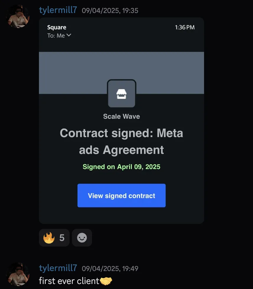 tylermill — first ever client signed, Scale Wave Meta ads agreement