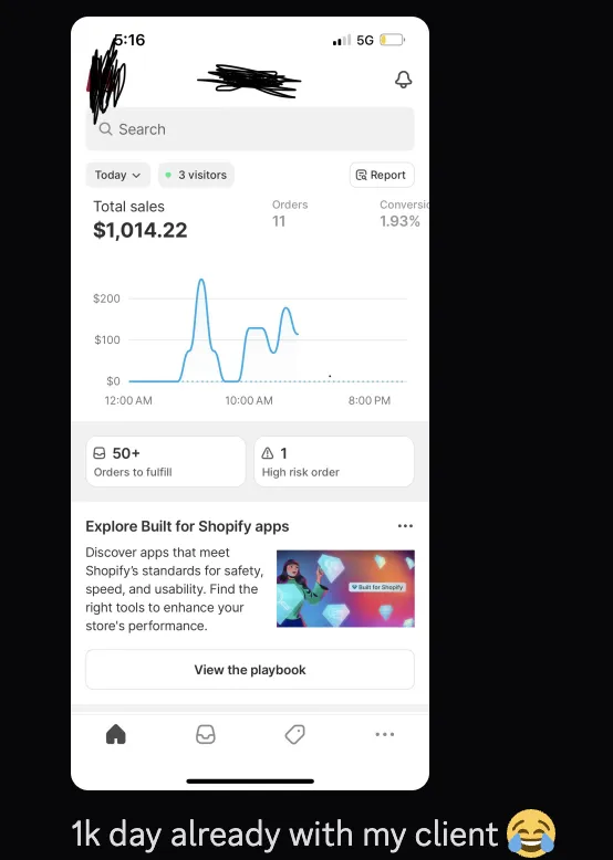 cooper — $1,014 Shopify day with client