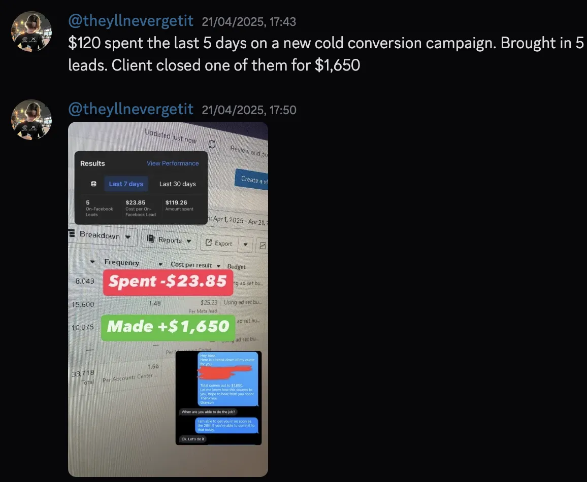 @theyllnevergetit — $120 spent, client closed $1,650 lead