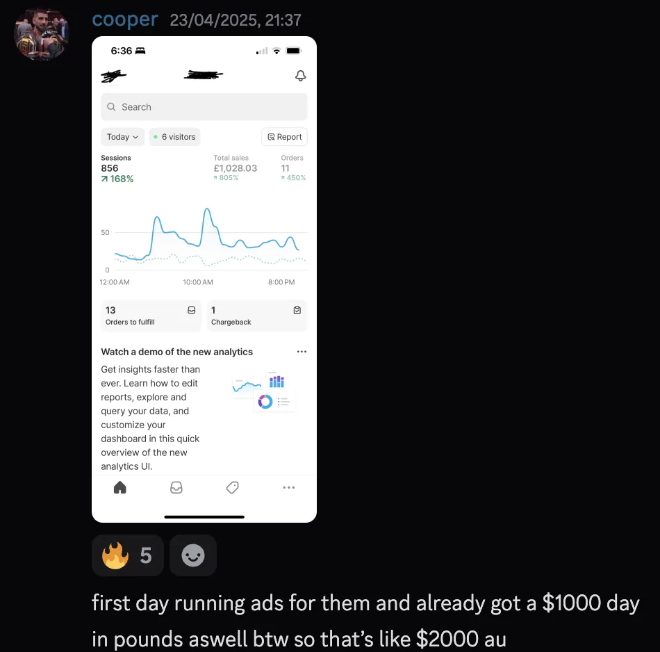 cooper — first day ads, £1,028 / $2k AUD day