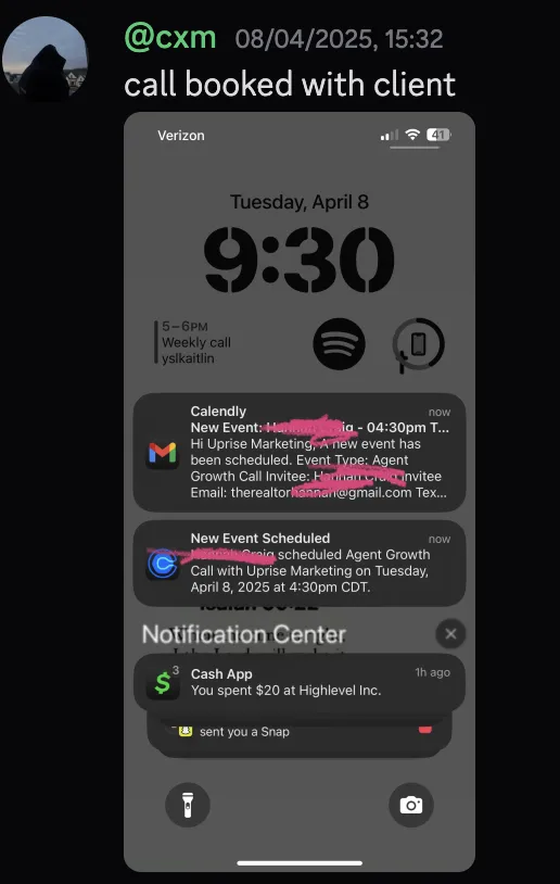 @cxm — call booked with client, Agent Growth Call scheduled