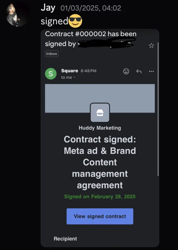 Jay — contract signed, Meta ad & brand content management agreement