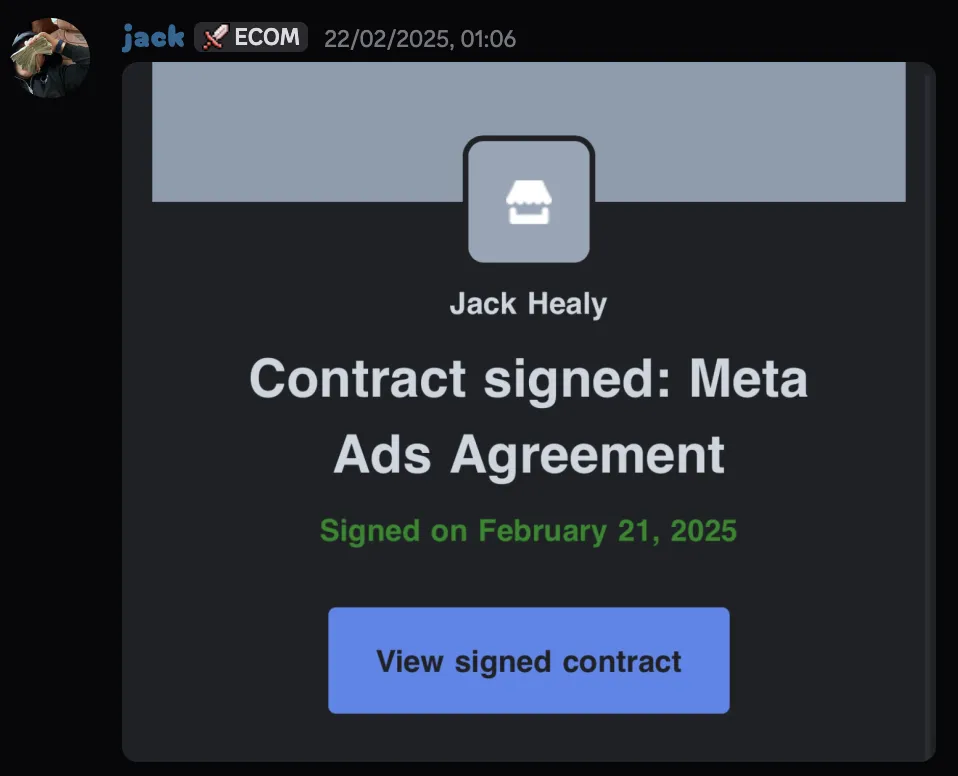Jack Healy — contract signed, Meta Ads agreement