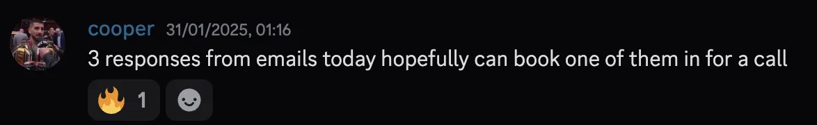 cooper — 3 responses from emails today, booking calls