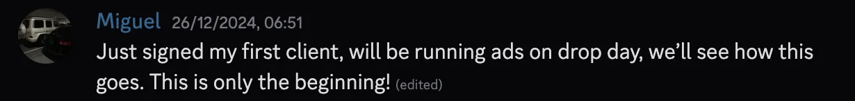 Miguel — signed first client, running ads on drop day
