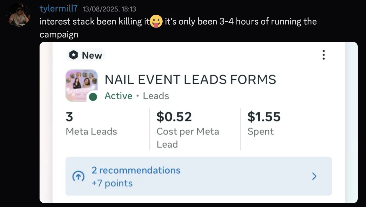 tylermill7 — nail event, $0.52 per lead