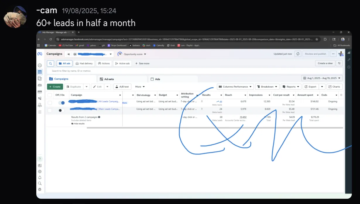 cam — 60+ leads in half a month