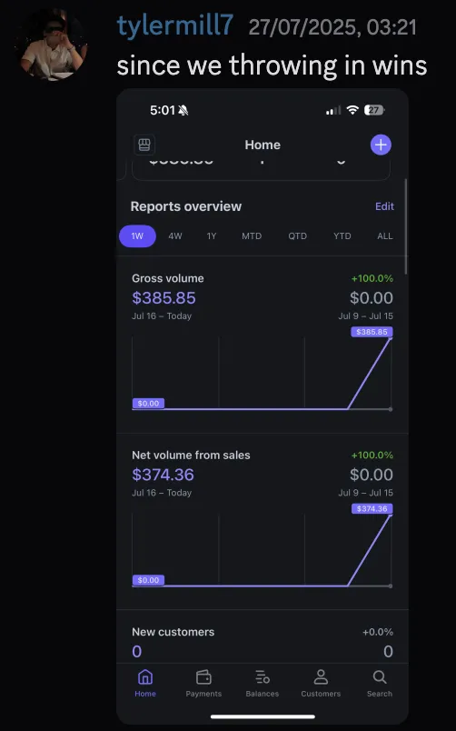 tylermill7 — $385 week, +100% gross volume