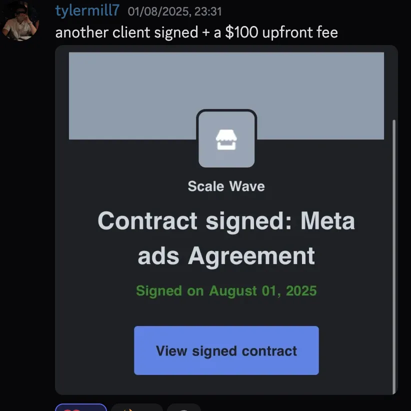 tylermill7 — another client signed + $100 upfront fee