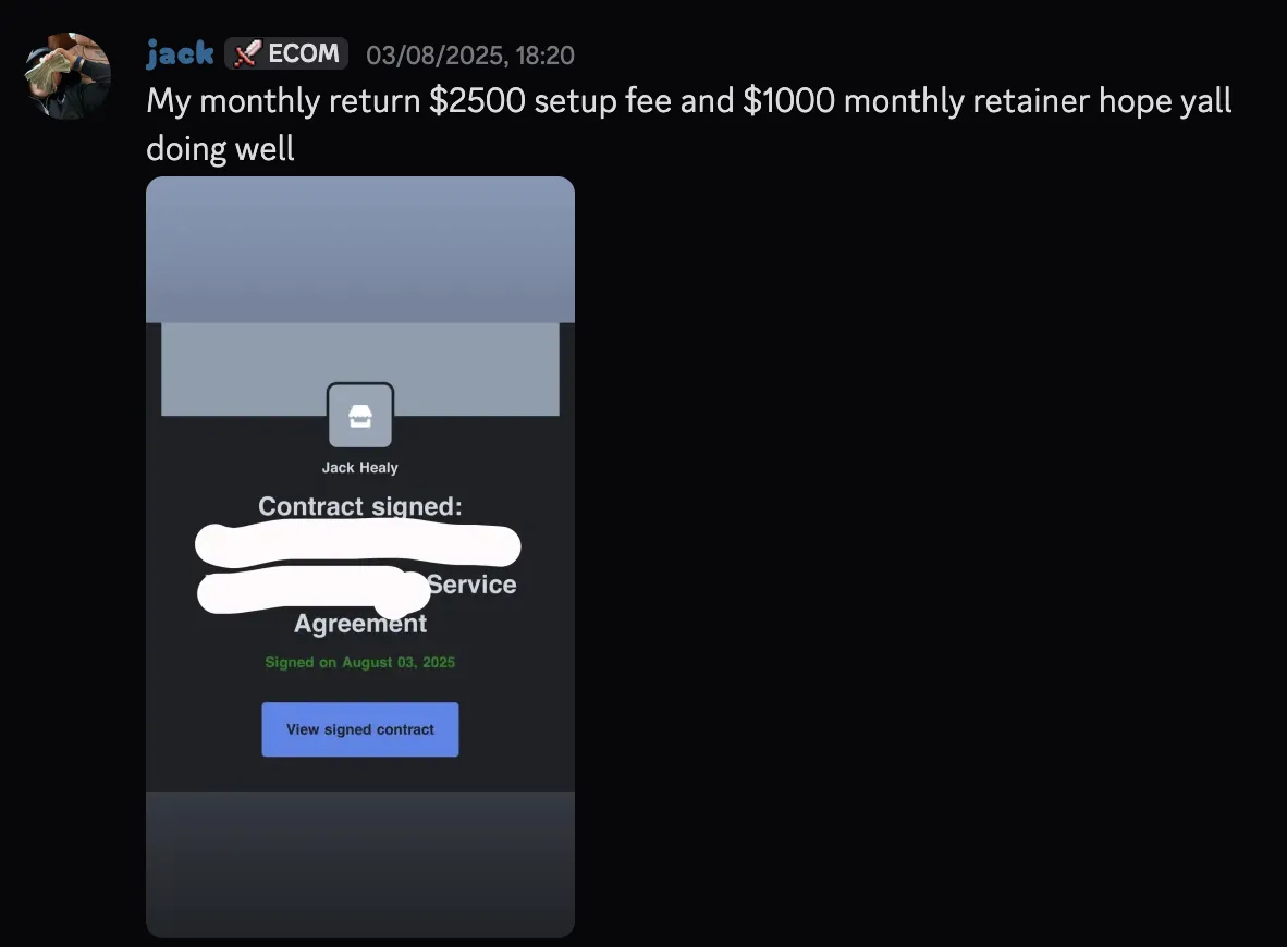 Jack — $2,500 setup + $1,000 monthly retainer signed