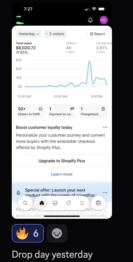 Drop day — $8,020 in sales, +81%