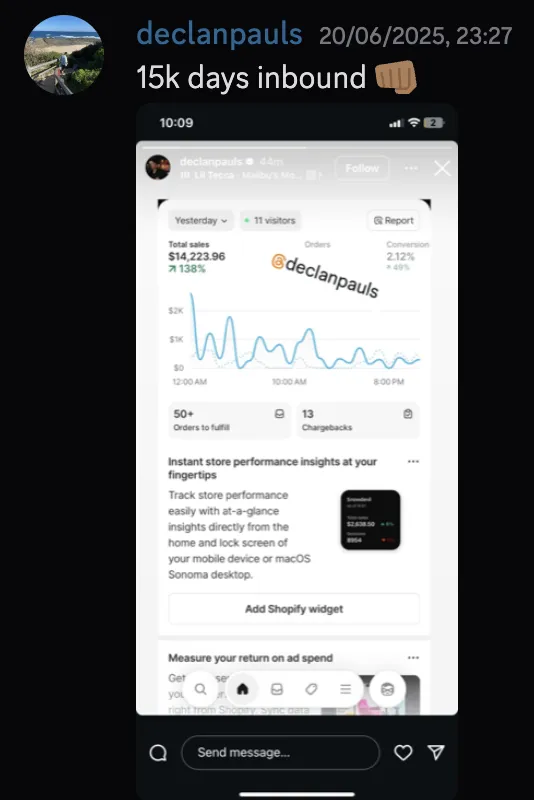 declanpauls — $15k days inbound, $14k yesterday