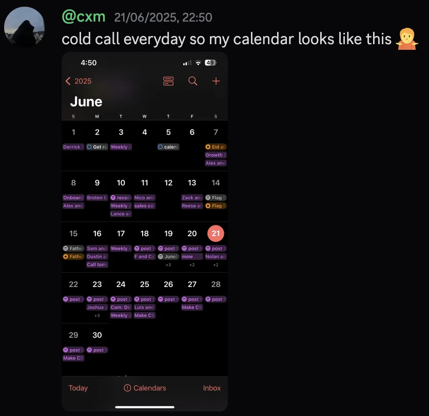 cxm — packed calendar from cold calling every day