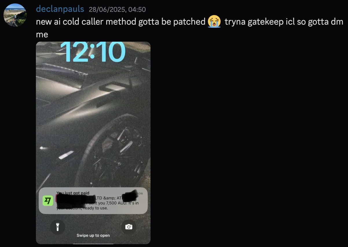 declanpauls — $7,500 AUD payment, AI cold caller method
