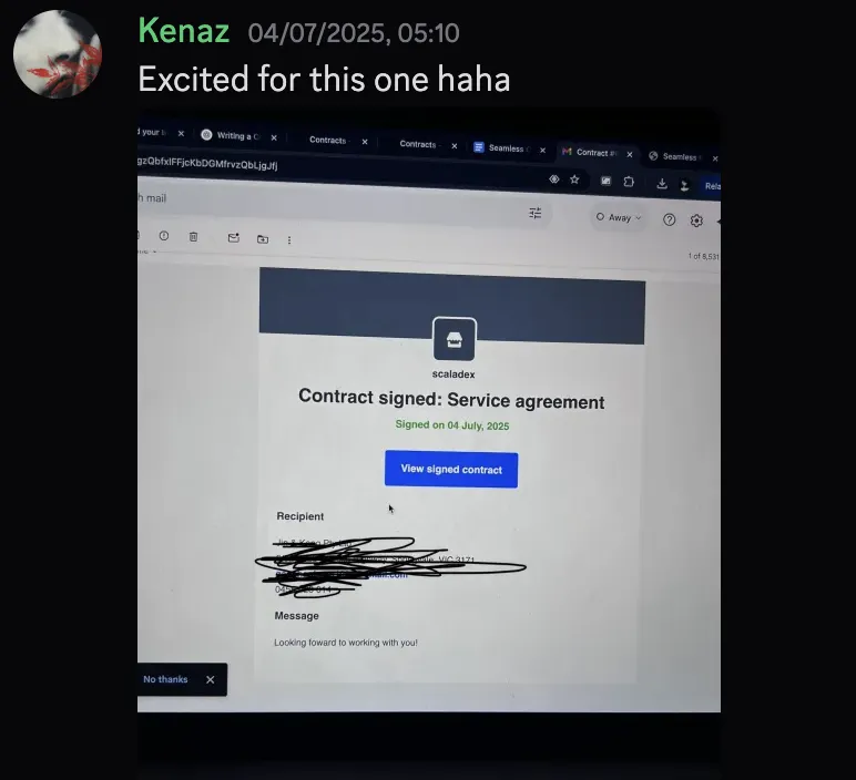 Kenaz — scaladex contract signed, excited