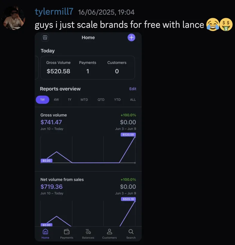 tylermill — $520 day, $741 week scaling brands with Lance